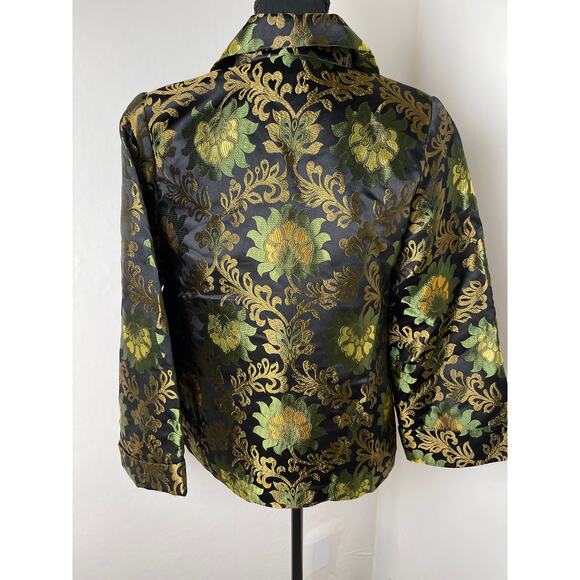 VTG Caroline Rose Women's Gold Floral Silk Abstract Artsy Lux Blazer Black M - Picture 3 of 14